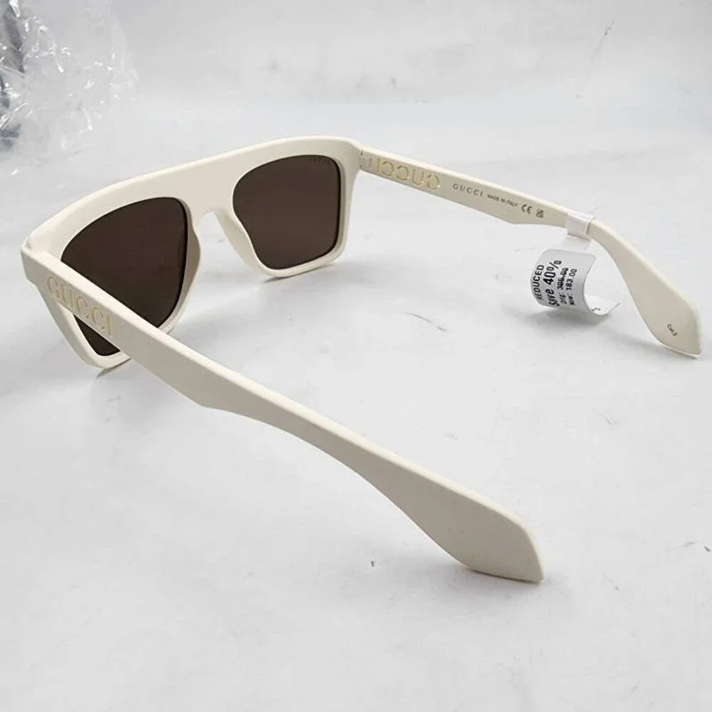 Gucci Logo-Cutout Acetate Rectangle Sunglasses Men's Matte Solid White